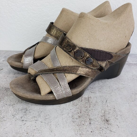 Romika Metallic Leather Wedge Sandals Slides Comfort Shoes size 39 US 8.5 - Picture 4 of 14